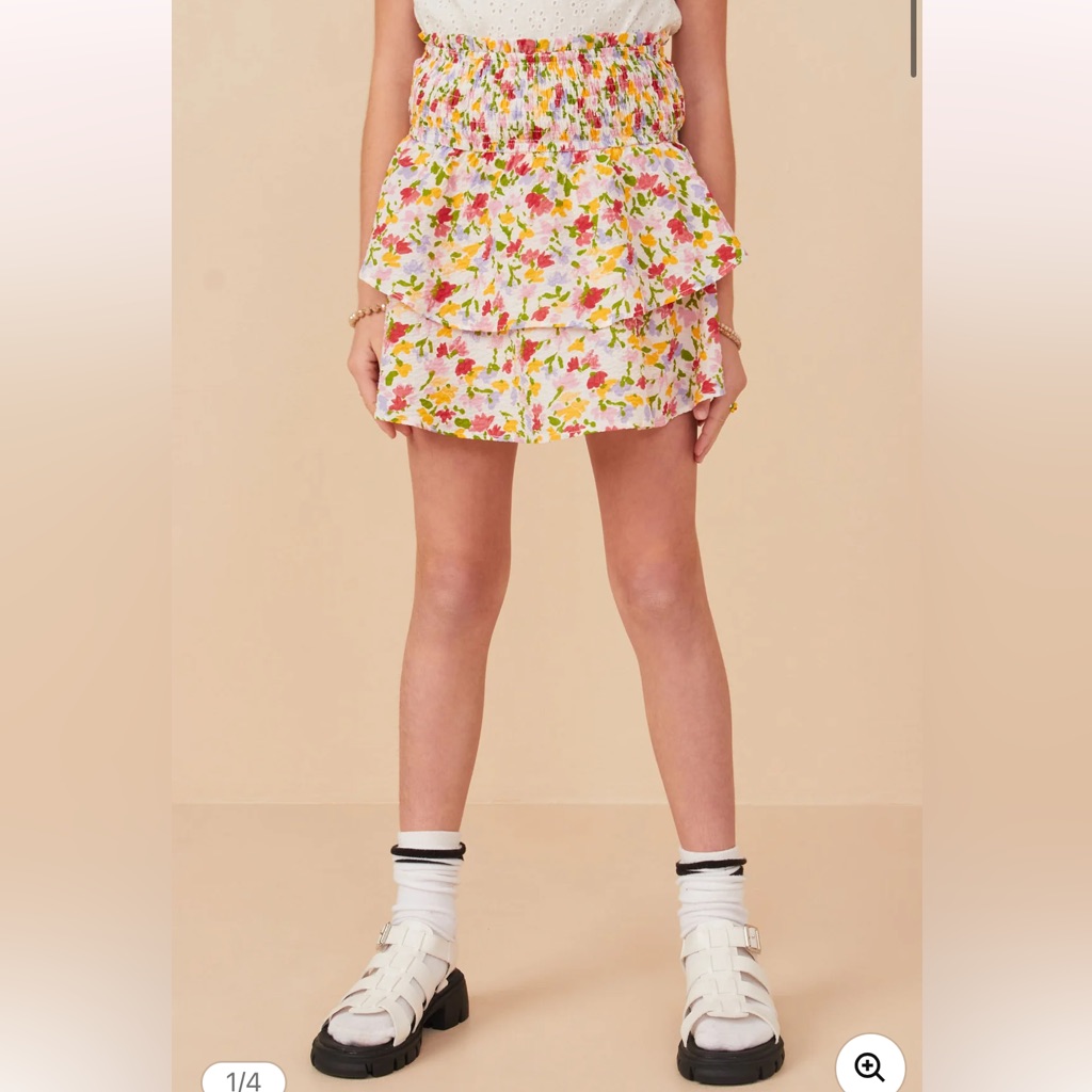 Hayden Girls Floral Textured Smocked Waist Layered Skirt